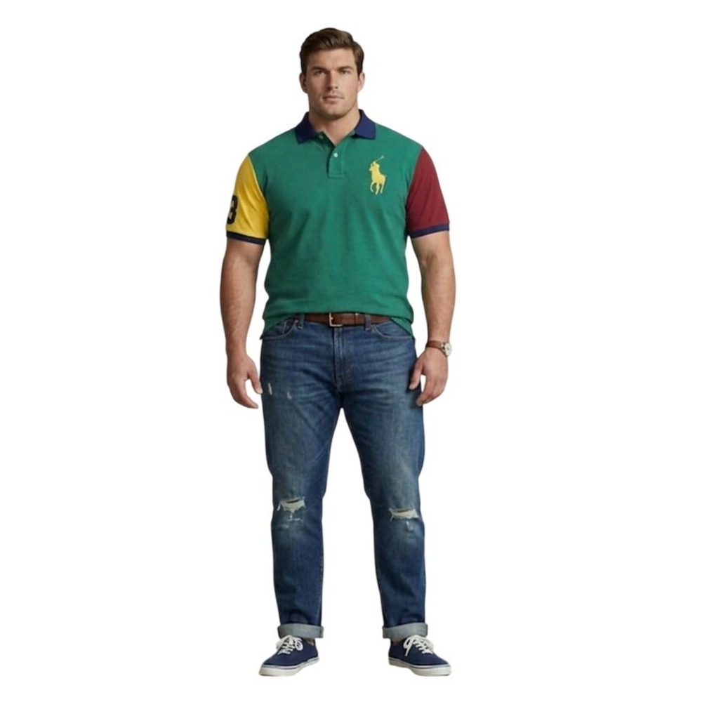 Polo‎ Ralph Lauren Colorblock Polo Shirt Mens 3XB Green Yellow Burgundy Big Pony